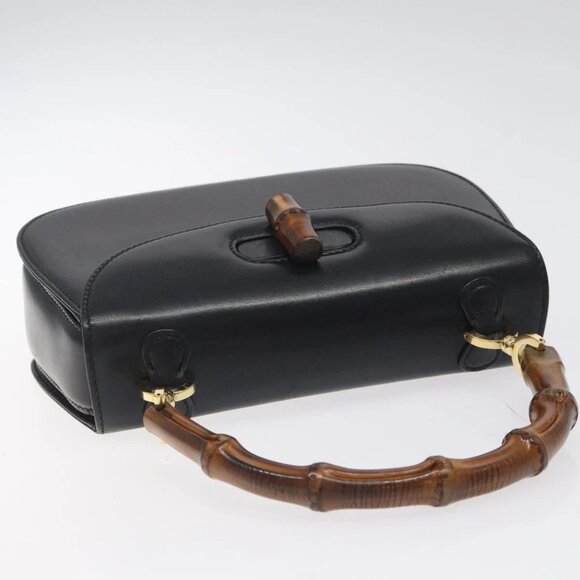 GUCCI Bamboo Hand Bag Leather Black Gold 000 46 0188 Auth 122152 - Picture 7 of 16